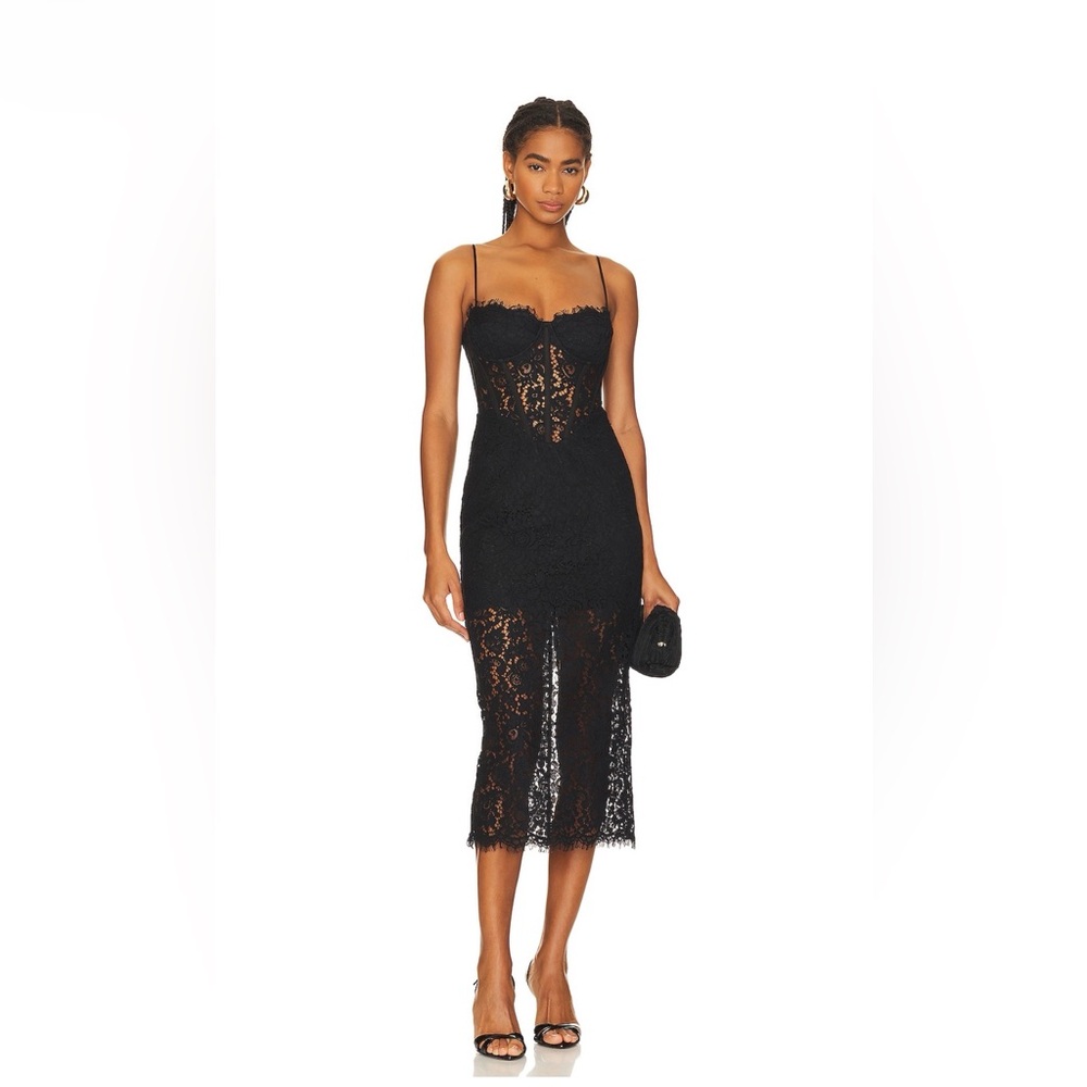 Bardot Elegant Black Lace Midi Dress